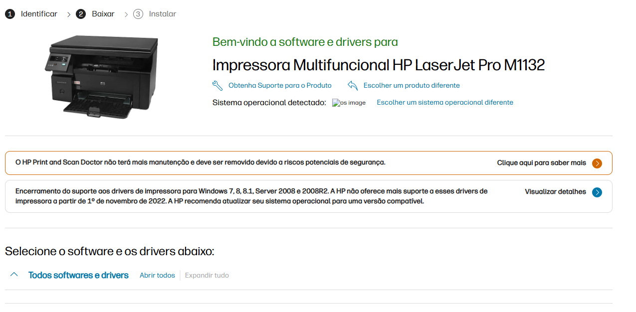 Driver Impressora HP LaserJet Pro M1132